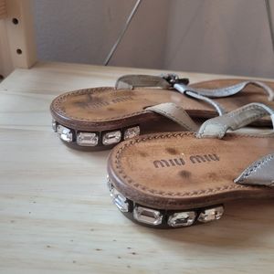 Miu Miu Silver Studded Thong Sandals Size 40